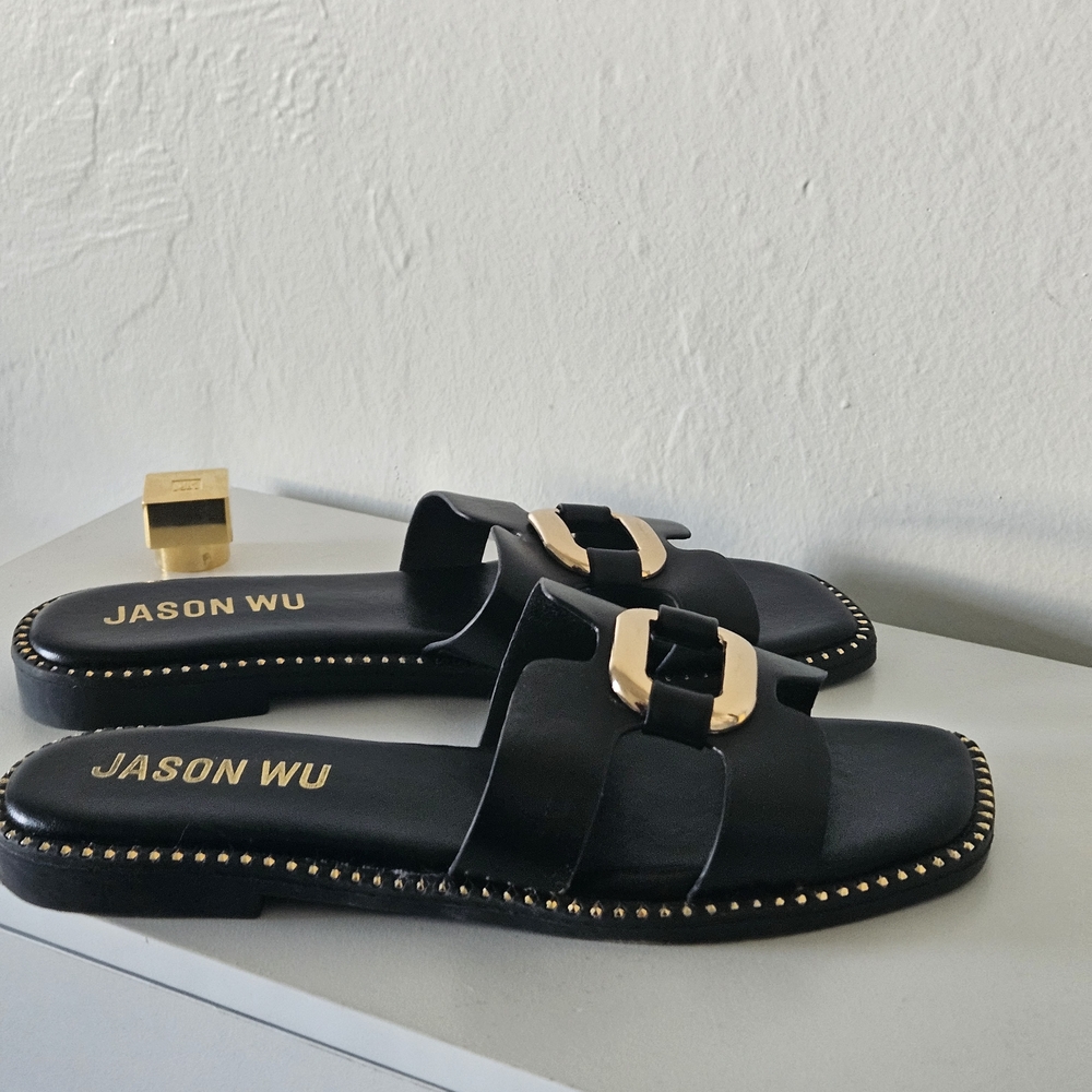 Jason Wu Black Sandals with Gold Accents